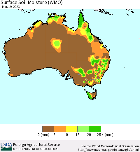Australia Surface Soil Moisture (WMO) Thematic Map For 3/13/2023 - 3/19/2023