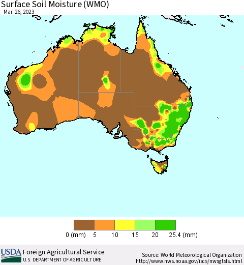 Australia Surface Soil Moisture (WMO) Thematic Map For 3/20/2023 - 3/26/2023