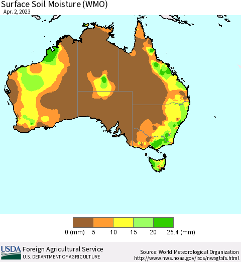 Australia Surface Soil Moisture (WMO) Thematic Map For 3/27/2023 - 4/2/2023