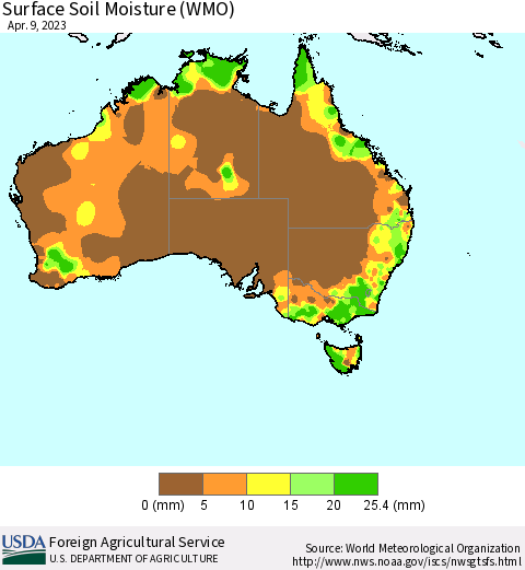 Australia Surface Soil Moisture (WMO) Thematic Map For 4/3/2023 - 4/9/2023
