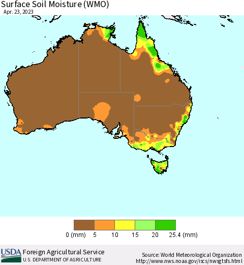 Australia Surface Soil Moisture (WMO) Thematic Map For 4/17/2023 - 4/23/2023