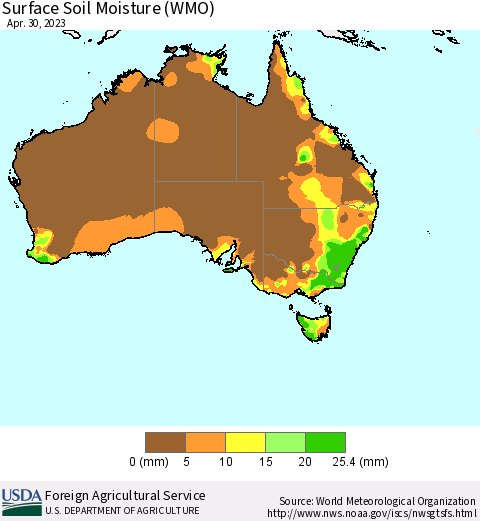 Australia Surface Soil Moisture (WMO) Thematic Map For 4/24/2023 - 4/30/2023