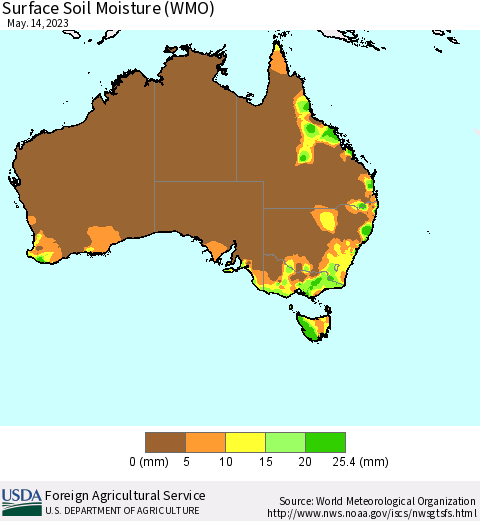 Australia Surface Soil Moisture (WMO) Thematic Map For 5/8/2023 - 5/14/2023