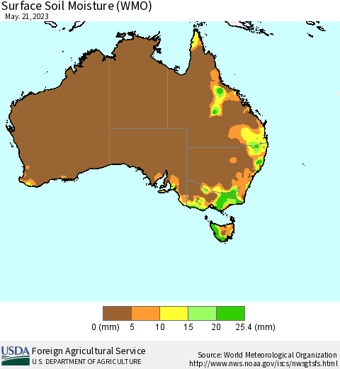 Australia Surface Soil Moisture (WMO) Thematic Map For 5/15/2023 - 5/21/2023