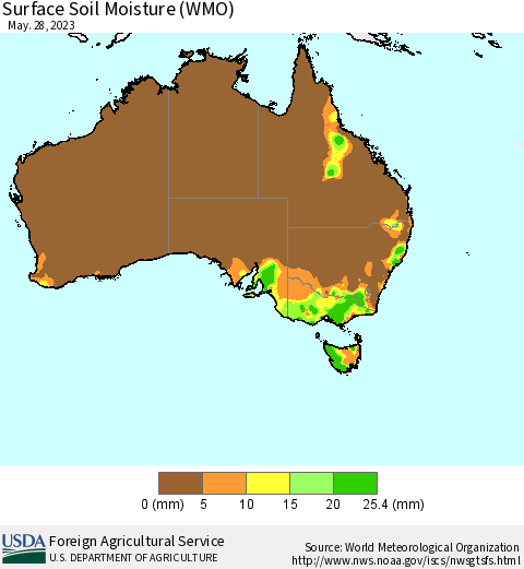 Australia Surface Soil Moisture (WMO) Thematic Map For 5/22/2023 - 5/28/2023