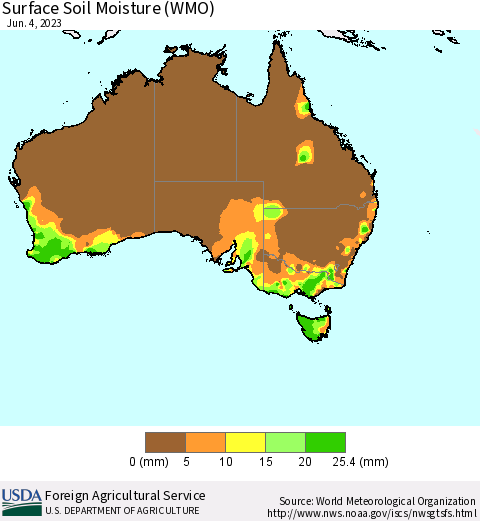 Australia Surface Soil Moisture (WMO) Thematic Map For 5/29/2023 - 6/4/2023
