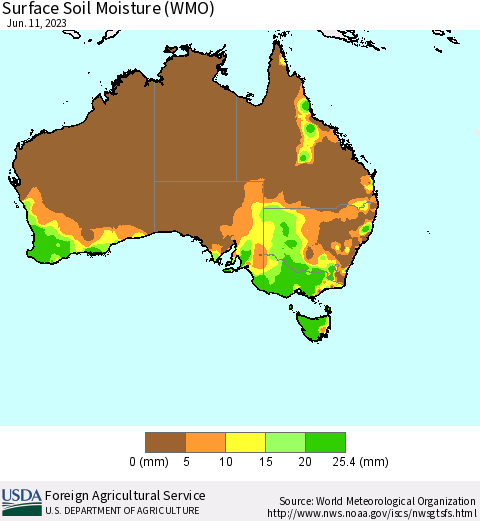 Australia Surface Soil Moisture (WMO) Thematic Map For 6/5/2023 - 6/11/2023