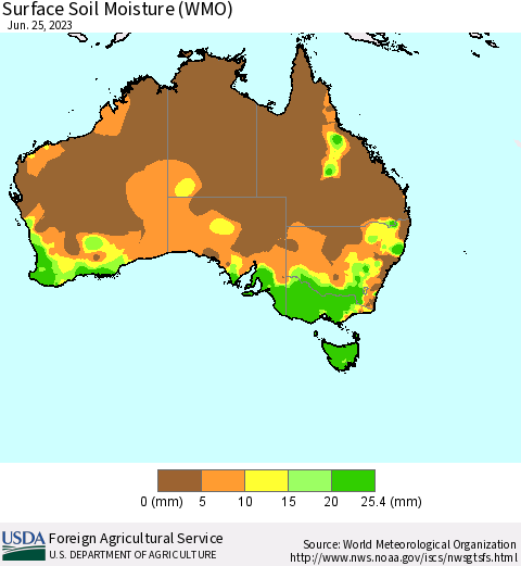 Australia Surface Soil Moisture (WMO) Thematic Map For 6/19/2023 - 6/25/2023