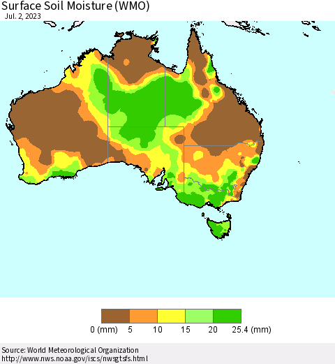 Australia Surface Soil Moisture (WMO) Thematic Map For 6/26/2023 - 7/2/2023