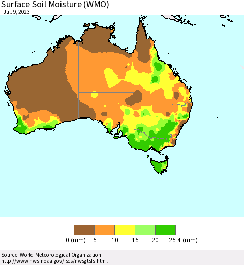 Australia Surface Soil Moisture (WMO) Thematic Map For 7/3/2023 - 7/9/2023