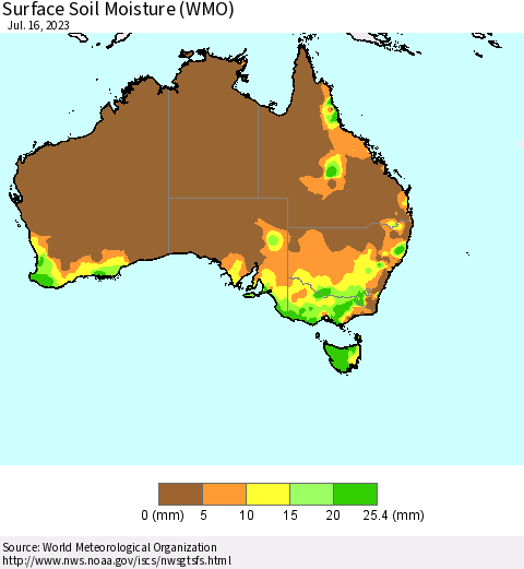Australia Surface Soil Moisture (WMO) Thematic Map For 7/10/2023 - 7/16/2023