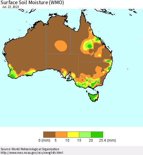 Australia Surface Soil Moisture (WMO) Thematic Map For 7/17/2023 - 7/23/2023