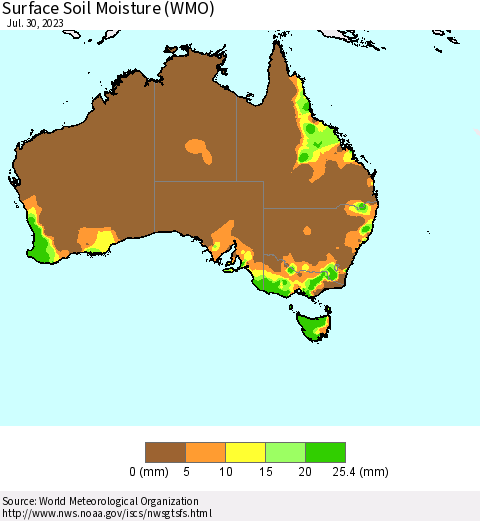 Australia Surface Soil Moisture (WMO) Thematic Map For 7/24/2023 - 7/30/2023