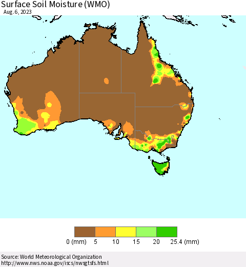 Australia Surface Soil Moisture (WMO) Thematic Map For 7/31/2023 - 8/6/2023