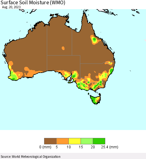 Australia Surface Soil Moisture (WMO) Thematic Map For 8/14/2023 - 8/20/2023