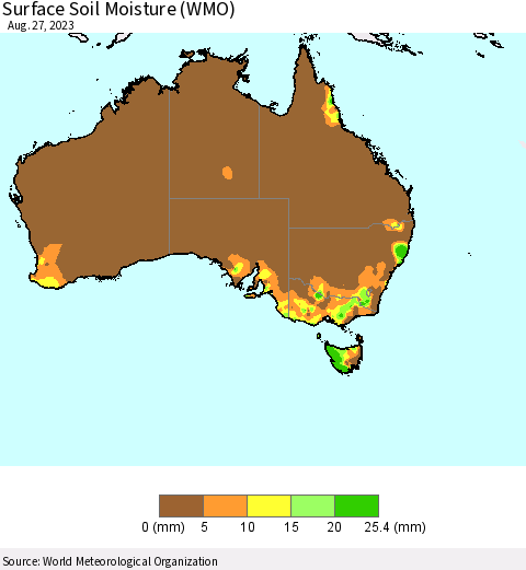 Australia Surface Soil Moisture (WMO) Thematic Map For 8/21/2023 - 8/27/2023