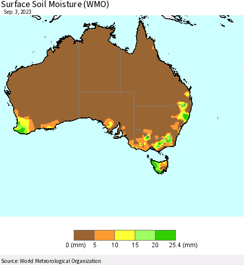 Australia Surface Soil Moisture (WMO) Thematic Map For 8/28/2023 - 9/3/2023