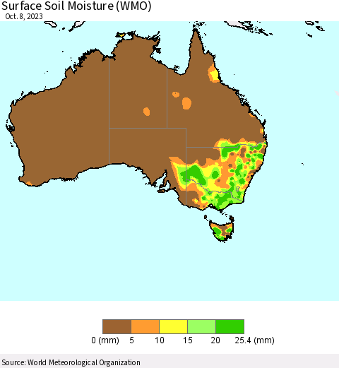 Australia Surface Soil Moisture (WMO) Thematic Map For 10/2/2023 - 10/8/2023