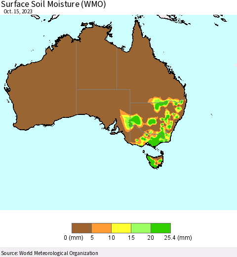 Australia Surface Soil Moisture (WMO) Thematic Map For 10/9/2023 - 10/15/2023