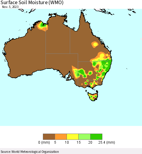 Australia Surface Soil Moisture (WMO) Thematic Map For 10/30/2023 - 11/5/2023