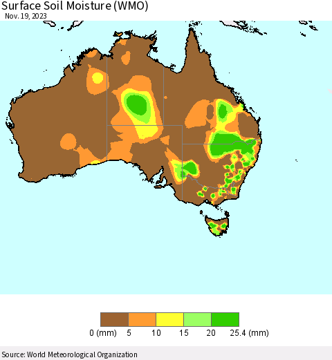 Australia Surface Soil Moisture (WMO) Thematic Map For 11/13/2023 - 11/19/2023