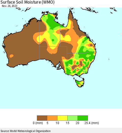 Australia Surface Soil Moisture (WMO) Thematic Map For 11/20/2023 - 11/26/2023