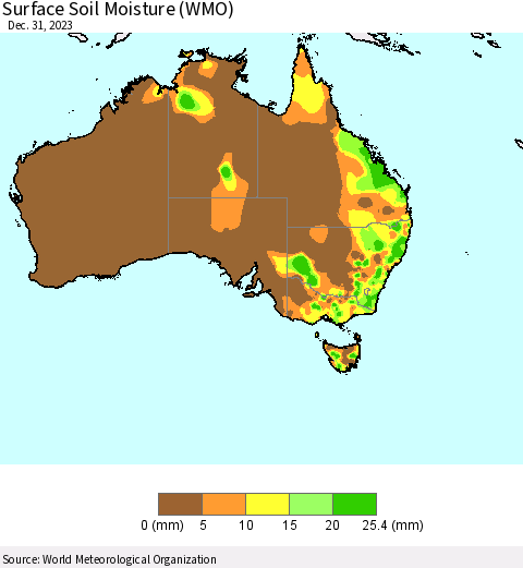 Australia Surface Soil Moisture (WMO) Thematic Map For 12/25/2023 - 12/31/2023