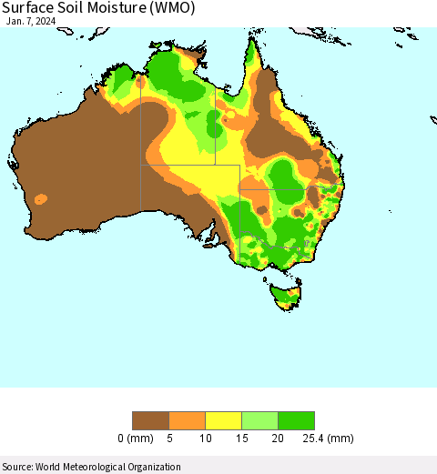Australia Surface Soil Moisture (WMO) Thematic Map For 1/1/2024 - 1/7/2024