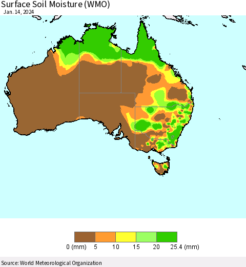 Australia Surface Soil Moisture (WMO) Thematic Map For 1/8/2024 - 1/14/2024