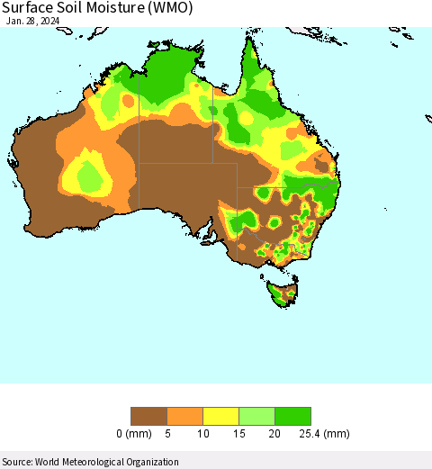 Australia Surface Soil Moisture (WMO) Thematic Map For 1/22/2024 - 1/28/2024