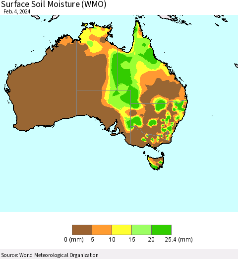 Australia Surface Soil Moisture (WMO) Thematic Map For 1/29/2024 - 2/4/2024