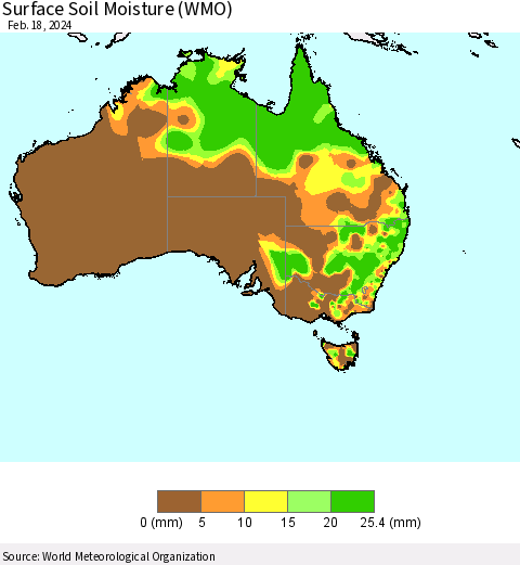 Australia Surface Soil Moisture (WMO) Thematic Map For 2/12/2024 - 2/18/2024