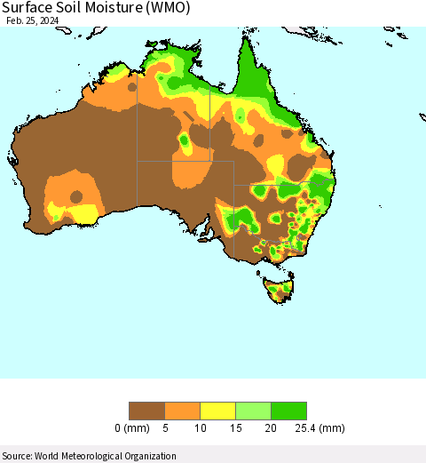 Australia Surface Soil Moisture (WMO) Thematic Map For 2/19/2024 - 2/25/2024