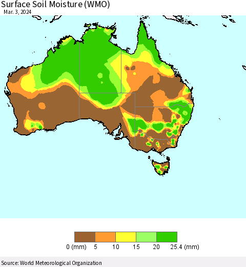 Australia Surface Soil Moisture (WMO) Thematic Map For 2/26/2024 - 3/3/2024