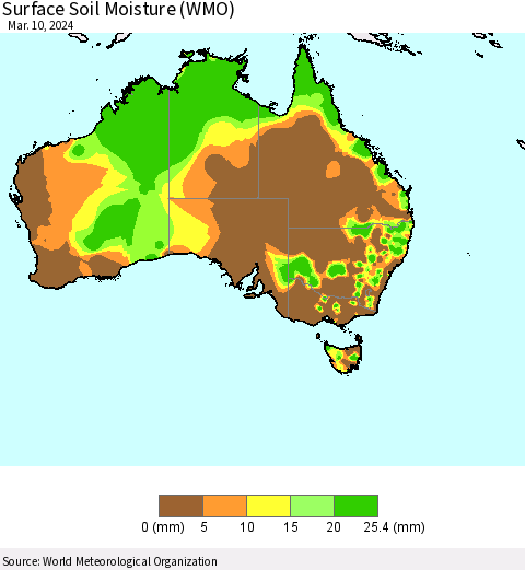 Australia Surface Soil Moisture (WMO) Thematic Map For 3/4/2024 - 3/10/2024
