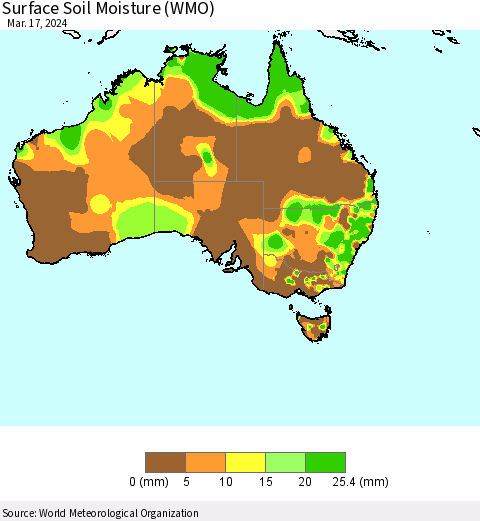 Australia Surface Soil Moisture (WMO) Thematic Map For 3/11/2024 - 3/17/2024