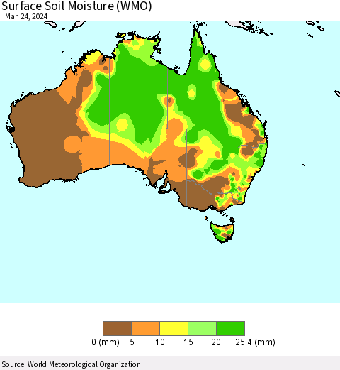 Australia Surface Soil Moisture (WMO) Thematic Map For 3/18/2024 - 3/24/2024