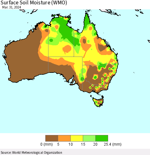 Australia Surface Soil Moisture (WMO) Thematic Map For 3/25/2024 - 3/31/2024