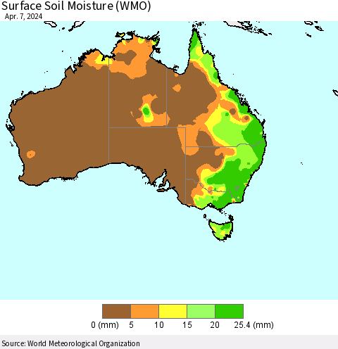 Australia Surface Soil Moisture (WMO) Thematic Map For 4/1/2024 - 4/7/2024