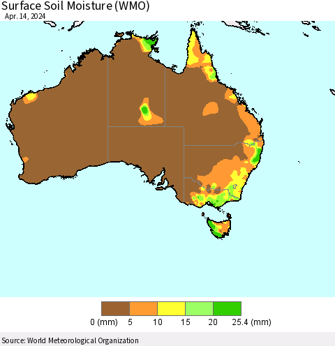 Australia Surface Soil Moisture (WMO) Thematic Map For 4/8/2024 - 4/14/2024