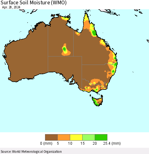 Australia Surface Soil Moisture (WMO) Thematic Map For 4/22/2024 - 4/28/2024