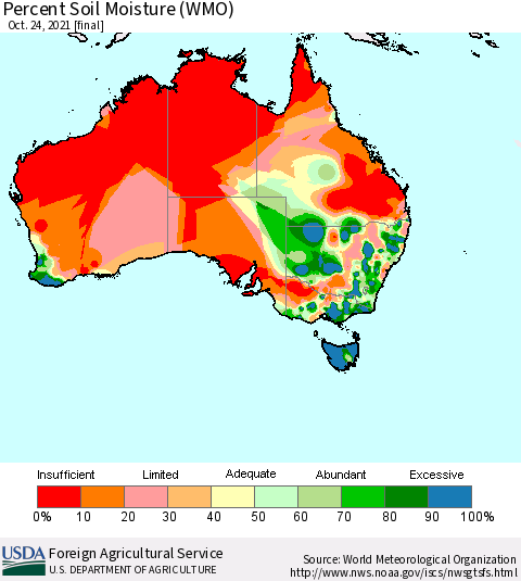 Australia Percent Soil Moisture (WMO) Thematic Map For 10/18/2021 - 10/24/2021