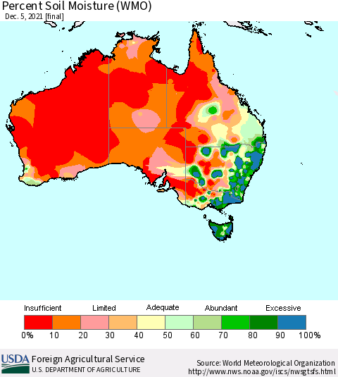 Australia Percent Soil Moisture (WMO) Thematic Map For 11/29/2021 - 12/5/2021