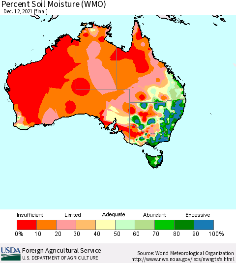 Australia Percent Soil Moisture (WMO) Thematic Map For 12/6/2021 - 12/12/2021