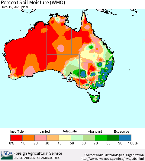 Australia Percent Soil Moisture (WMO) Thematic Map For 12/13/2021 - 12/19/2021