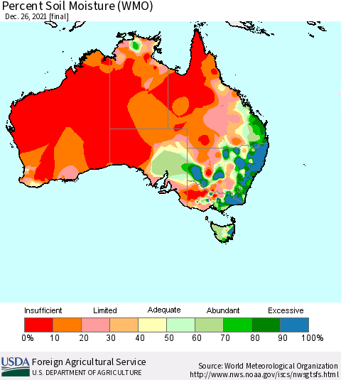 Australia Percent Soil Moisture (WMO) Thematic Map For 12/20/2021 - 12/26/2021