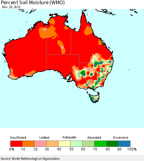 Australia Percent Soil Moisture (WMO) Thematic Map For 11/20/2023 - 11/26/2023