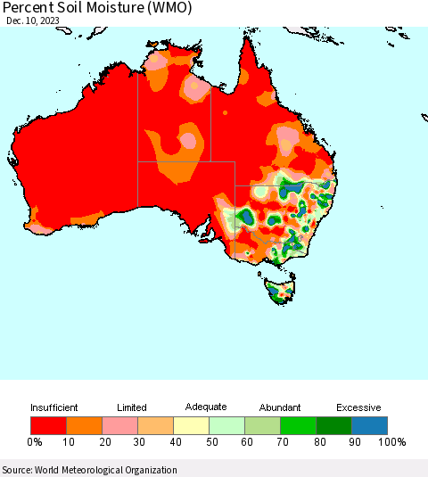 Australia Percent Soil Moisture (WMO) Thematic Map For 12/4/2023 - 12/10/2023