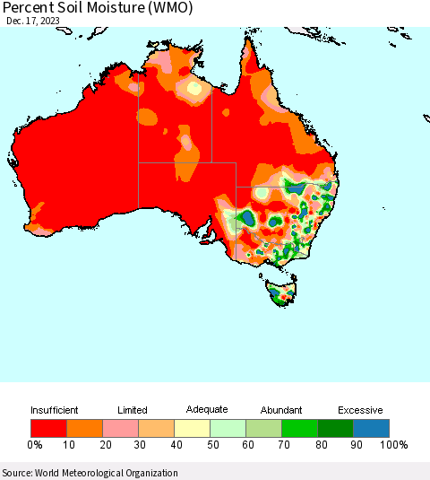 Australia Percent Soil Moisture (WMO) Thematic Map For 12/11/2023 - 12/17/2023