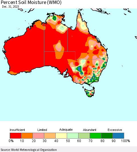Australia Percent Soil Moisture (WMO) Thematic Map For 12/25/2023 - 12/31/2023